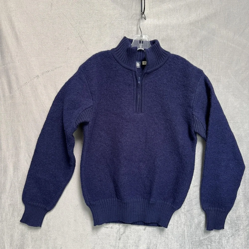 Vintage The North Face Sweater Mens Medium Navy Blue Wool 1/4‎ Zip Mock Neck 90s
